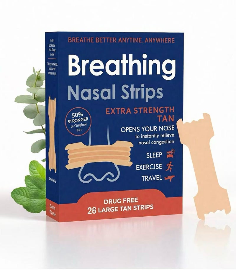 Breathe Right Extra Clear DrugFree Nasal Strips for Nasal Congestion Relief, 26Count (Pack of 1)Anti-snoring Breathing Nasal Strip Starter KitBoost Oxygen , Reduce Snoring, Improve Sleep Quality - Sweat Resistant, Skin Safe Nasal Strips, Drug-Free Snoring Solution & Nasal Congestion Relief Caused by Colds & Allergies(Skin tone) - Image 1